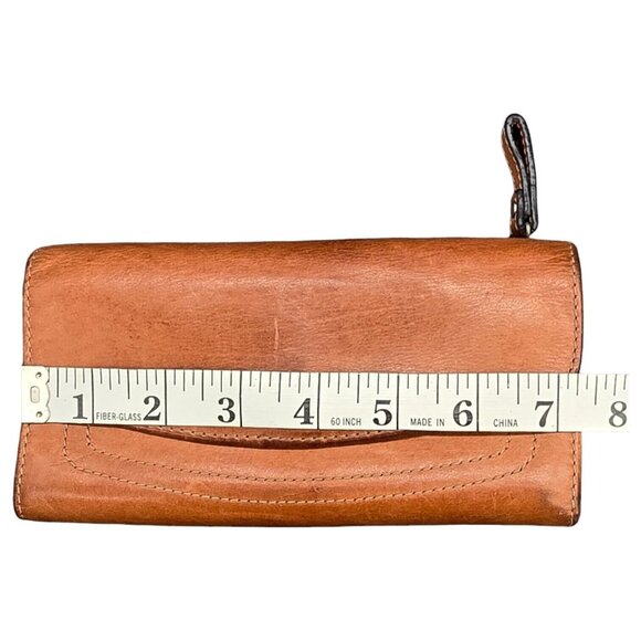 Fossil Flap Front Checkbook Wallet Tan Brown Leather 7 x 4 Back Zip Pocket - Picture 13 of 14